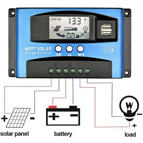 Contrôleur de charge solaire MPPT 40A, régulateur de batterie intelligent de contrôleur de batterie de panneau solaire USB 12V 24V avec écran LCD(40A)