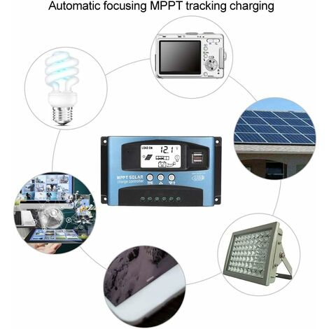 Contrôleur de charge solaire MPPT 40A, régulateur de batterie intelligent de contrôleur de batterie de panneau solaire USB 12V 24V avec écran LCD(40A)