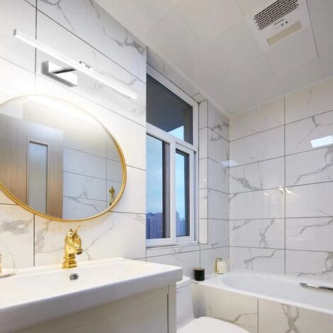 Lampe Miroir LED Salle de Bain 50cm, 12W, IP44 Étanche Applique Murale Salle de Bain 180° Rotatif, Lumière Miroir Salle de Bain Moderne, Blanc Froid 5500K, Schwarz,Argent [Classe énergétique F]