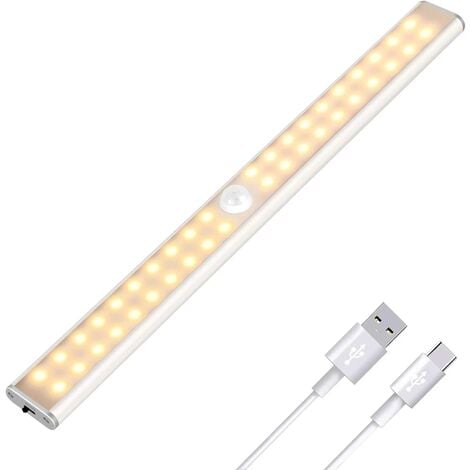 Lampe de Placard 40 LEDs, Eclairage Placard Détecteur de Mouvement,  Reglette Led Rechargeable USB, 4 Modes