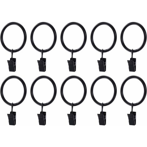 20pcs Antirouille Anneaux de Rideaux avec Pinces Metal Rideau Clips Crochet (Noir) (1/5)