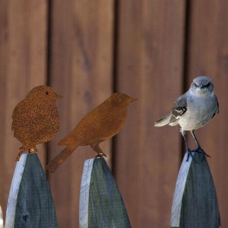 4 Oiseaux Décoratifs En Fer Rouillé - Décoration Jardin Et Intérieur Style Vintage