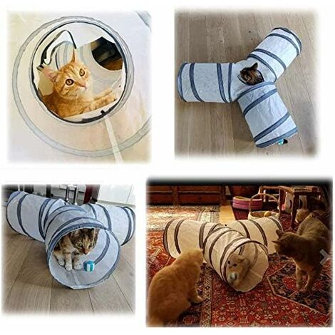 Tunnel Pour Chat Pliable - Cube Avec 3 Ouvertures Et Clochettes - Jouet Pour Chats Et Petits Chiens