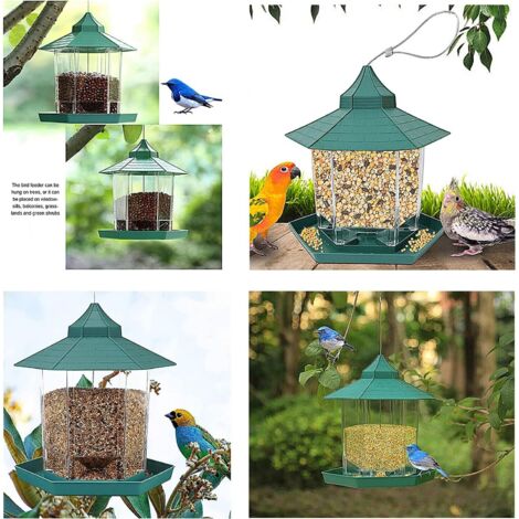 Mangeoire à Oiseaux Extérieure Suspendue - Capacité 1.8L, Résistante Aux Intempéries, Avec Toit (29x16 Cm)