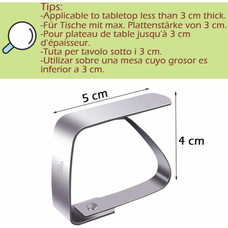 8 Pinces à Nappe En Acier Inoxydable TRIXES - Pour Tables Jusqu'à 2,5 Cm D'épaisseur, Buffets, Pique-niques