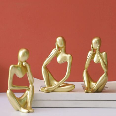 Art Contemporain Intérieur Statue Penseur Femme En Résine - Sculpture Abstraite Déco Bureau Et Maison - Noir Élégant 25cm Figurine Collection Artistique