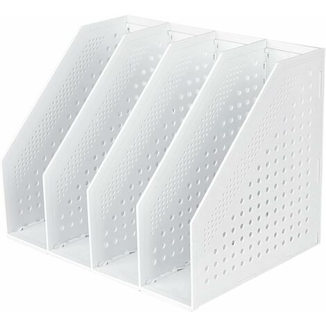Porte-revues Pliable 4 Compartiments Boîte de Rangement Réglable Organiseur de Bureau Serre-Livres Support Range Document Dossier Magazine Livre Module de Classement Fichier Casier Stockage(Blanc)