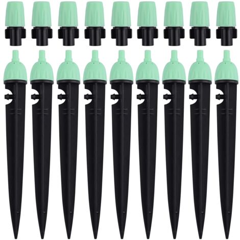 Goutteurs d'irrigation avec Connecteur, 20 Pièces Arroseurs à débit d'eau réglables à 360 degrés 2 en 1 Goutteur pour système d'arrosage goutte à goutte (Vert)