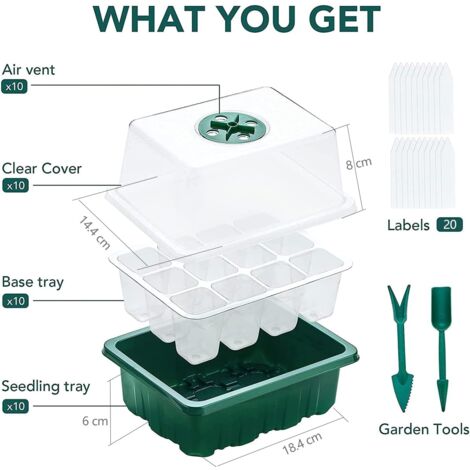 Mini Serre De Germination Avec 6 Plateaux 144 Cellules - Kit De Démarrage Semis Avec Couvercle, étiquettes Et Outils - 6