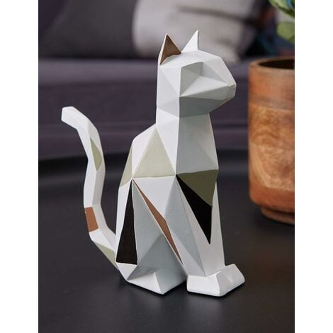 Statue Figurine Chat Sculpture Animaux Décor Géométrique Modern Cat Art pour Noël Anniversaire Cadeau Maison Résine