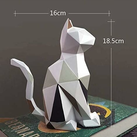 Statue Figurine Chat Sculpture Animaux Décor Géométrique Modern Cat Art pour Noël Anniversaire Cadeau Maison Résine