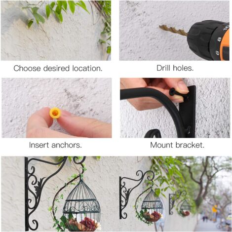 Support Mural Pour Plantes En Fer Forgé - Porte-Fleurs Suspendu Décoration Intérieur/Extérieur