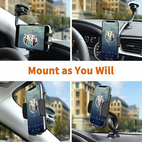 Support Téléphone Voiture Universel - Ventouse Pour Pare-brise/tableau De Bord, Fixation Grille Aération