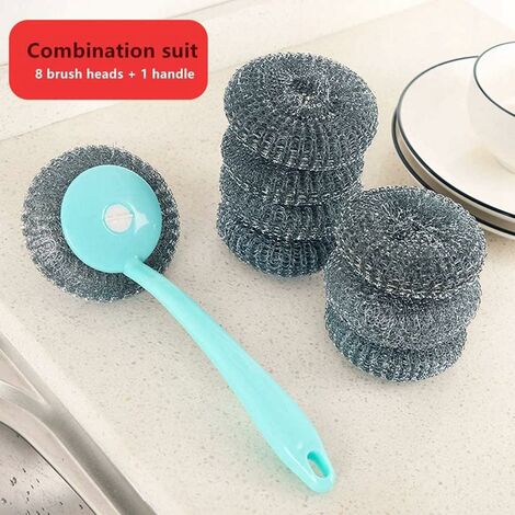 Lot De 2 Brosses Récure En Laine D'Acier Avec Poignée | Pour Ustensiles De Cuisine | Acier Inoxydable | Nettoyage Graisse