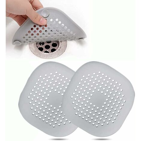 2Pcs Protection de Drain de Silicone, Filtre Evier de Cuisine avec Ventouse, Filtre de Couverture de Drain de Baignoire, Filtre D'éVier de Cuisine Et Salle de Bain, Gris (1/5)