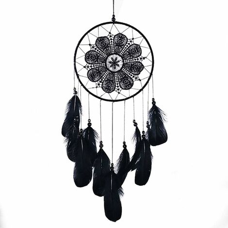 Plumes à la main éthique bohème attrape-rêves tenture murale décoration de la maison ornement Festival de mariage artisanat cadeau,Noir