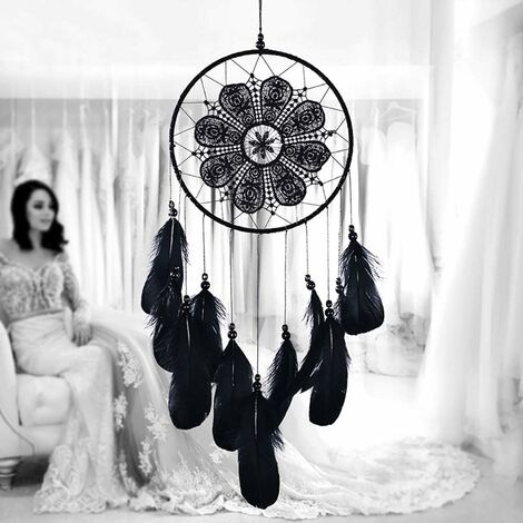 Plumes à la main éthique bohème attrape-rêves tenture murale décoration de la maison ornement Festival de mariage artisanat cadeau,Noir