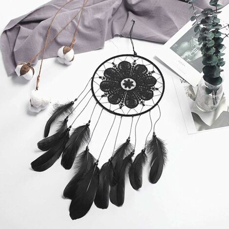 Plumes à la main éthique bohème attrape-rêves tenture murale décoration de la maison ornement Festival de mariage artisanat cadeau,Noir