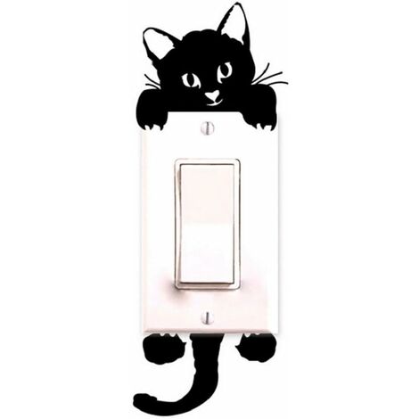 2 PCS Chat Autocollant Mural, Interrupteur Décorations Chambre de bébé Stickers Noir (1/5)