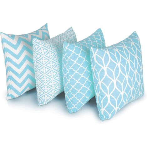 Ensemble de 4 Housses de Coussin Carré Double Face, 45 cm Longueur x 45 cm Largeur, Bleu