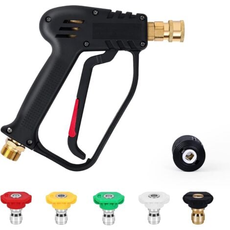 Pistolet de Lavage Haute Pression, 4000 PSI 280bar, Interface M22 (14 mm) Contient Karcher Rapide Connecteur， 5 Embouts de Buse d'eau pour Nettoyage de Voiture