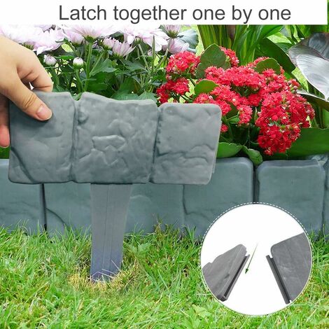10pcs Bordure De Jardin En Pierre, Bordure De Jardin En Plastique Bordure De Pelouse Gris Bordure De Jardin Flexible, Pour Bordure De Pelouse Paysage Patio Lot De (10PCS-Gris)-Ensoleillé