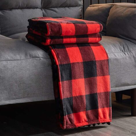 Plaid Couverture pour Canapé - Couvertures à Carreaux Noir et Blanc pour Lit, Couverture pour l'Hiver, Épaisse Chaude Douce, 51x59 Pouces
