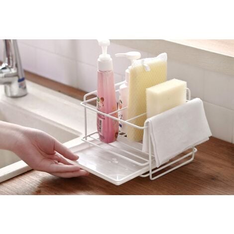 Porte Eponge evier Cuisine Organisateur evier Cuisine Rangement sous evier Rangement evier Cuisine Organisateur d'évier Rangement d'Evier Salle de Bains Évier Espace Organisateur Blanc