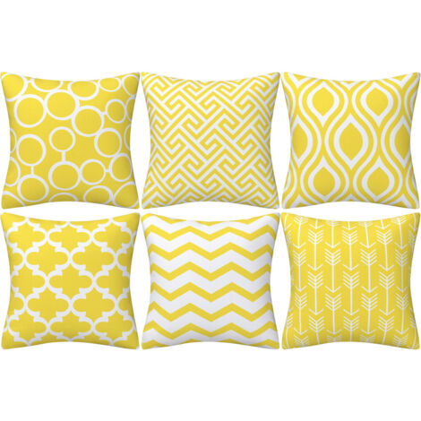 Ensemble de 6 Housses de Coussin Carré Double Face, 45 cm Longueur x 45 cm Largeur, Jaune