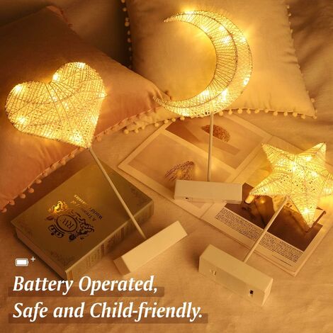 Veilleuse pour enfants, Lampe de Bureau LEDDécorative, Alimenté par Pile Lampe de Chevet LED en Forme de Cœur, Éclairage de Nuit Lumière Blanc Chaleureuse
