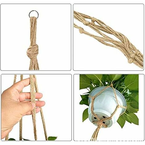 Lot De 4 Suspensions Macramé Pour Plantes - Corbeilles Suspendues Coton Avec Crochets Métal (2 Tailles)