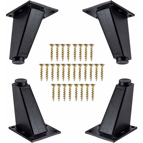Memkey – Lot de 4 pieds de meuble en métal noir 80 mm – Remplacement jambes canapé, commode, armoire – Vis de montage incluses – Capacité 115 kg