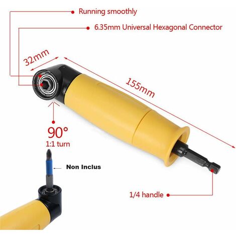 Renvoie D Angle Pour Visseuse Adaptateur De Perceuse à Angle Droit à 105 Degrés, Tournevis Coudé D Renvoi D Angle Pour Visseuse