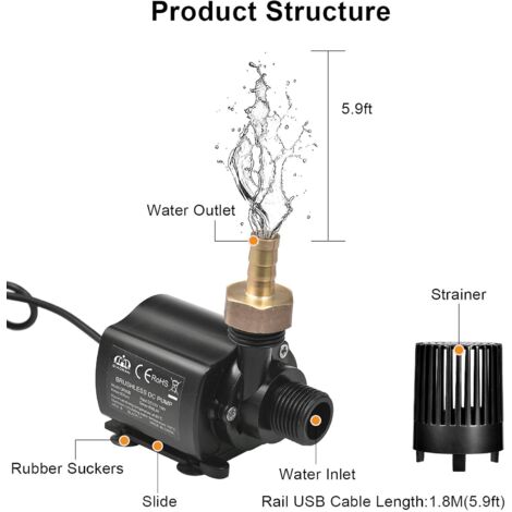 Pompe Submersible DC 12V 18W 4212B - Débit 800L/h Hauteur 5m Pour Aquarium Et Fontaine