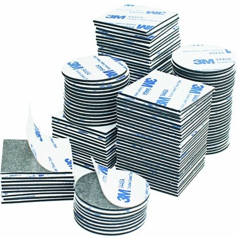 Lot de 100 pastilles adhésives double face, carrés noirs et ronds extra forts, autocollants en mousse, autocollants à coller sur les murs et le sol, portes, plastiques, verres, métaux