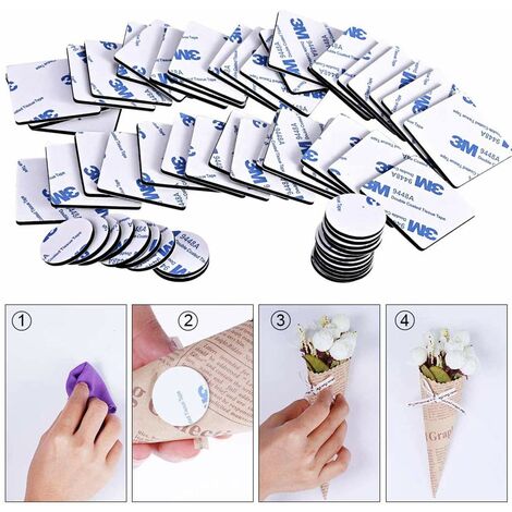 Lot de 100 pastilles adhésives double face, carrés noirs et ronds extra forts, autocollants en mousse, autocollants à coller sur les murs et le sol, portes, plastiques, verres, métaux