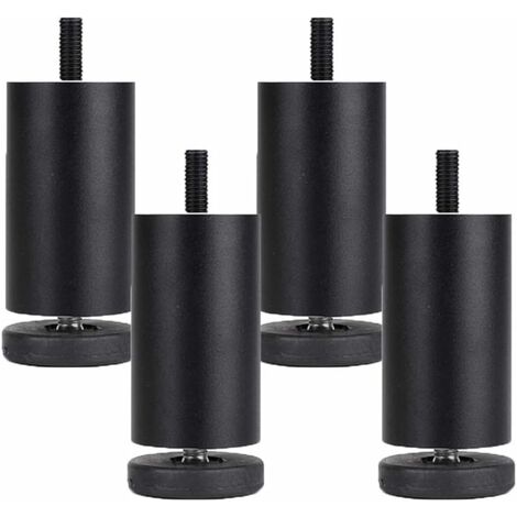 Memkey – Pieds de meubles réglables en alliage d'aluminium – Lot de 4 pattes rondes noires – Hauteur ajustable de 10 cm – Installation facile