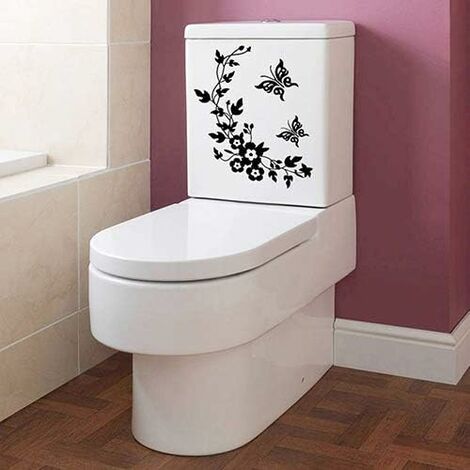 Autocollant Papillon Fleur Violet - Sticker Mural Amovible Pour Salle De Bain