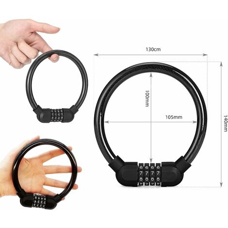 Lot 2 Antivols Vélo Câble Code 4 Chiffres – Cadenas Sécurité 40 Cm Noir, Pour Vélo, Scooter, Moto, Skate & Échelles