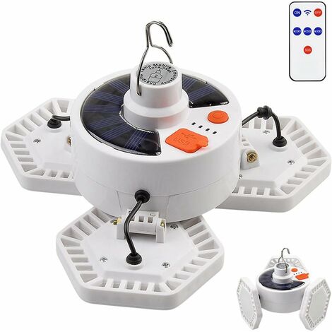 Lampe Solaire LED Lumineuse, Lampe De Camping Pliable Rechargeable par USB Lanterne Extérieure avec Télécommande Lampe De Tente De Camping pour La Randonnée La Pêche Le Camping (1/5)