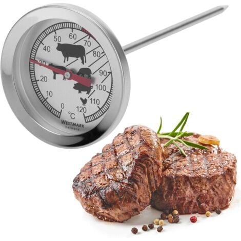 Uadme Thermomètre à Viande, Thermomètre De Cuisson De Viande En Acier Inoxydable Thermomètre De Cuisson à Grand Cadran Pour La Cuisson Rôtir Friture BBQ, Plage De Température: 0~120