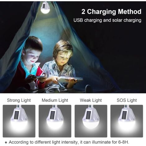Ampoule LED solaire rechargeable par USB et étanche pour extérieur Télécommande incluse