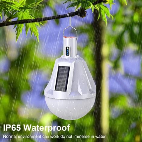 Ampoule LED solaire rechargeable par USB et étanche pour extérieur Télécommande incluse
