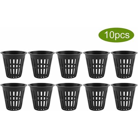 10pcs / Set Paniers Hydroponiques Plantes Tasses Pots en Plastique Réutilisable Durable Jardin Net Pépinière Seau Panier pour Jardin Hydroponique Plantation Balcon(Noir) (1/5)
