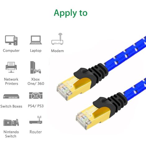 DbillionDa Câble Ethernet Cat8, 1,8 m, robuste, haut débit, 26 AWG, 40 Gbit/ s, 2 000 MHz avec connecteur RJ45 plaqué or, résistant aux intempéries, S/FTP résistant aux UV, pour routeur, noir
