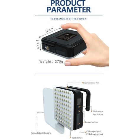 Lampe Led Rechargeable 4000LM,13500mAh Power Bank Jusqu'à 65 Heures, 5 Modes D'éclairage, Lampe Camping étanche IPX5 Pour Tente, Ouragan, Randonnée, Urgence, Panne, Travaux