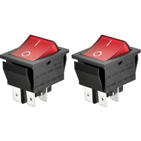 Aougo – Interrupteur basculant ON/OFF à 4 bornes – Lumière rouge – 16A 250 VAC – Lot de 2 interrupteurs – Dimensions trou de montage 28x21mm