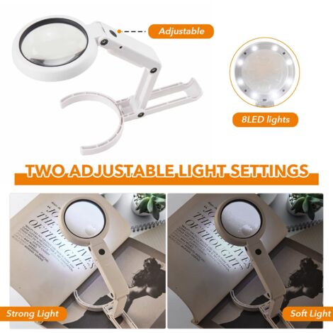 Loupe eclairante à Main sur Pied 5X 11X avec lumière 8 LED, loupe de Lecture, loupe de Table avec Support Pliable, pour Lecture, l'inspection, Soudure, l'artisanat, réparation, Ø75mm
