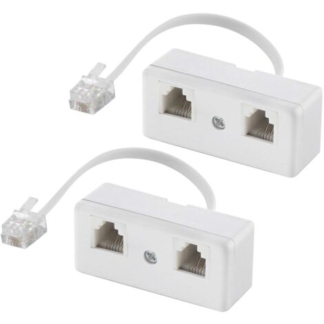 Répartiteurs téléphoniques bidirectionnels, câble RJ11 6P4C adaptateur mural téléphonique et séparateur, convertisseur mâle vers 2 femelles pour ligne fixe (blanc, lot de 2)