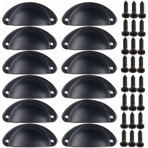 Poignée Bouton de Porte Décoration Rétro pour Meuble Tiroir Poignée de Coquille Vintage pour Tiroir Armoire Meuble Cuisine Fer Incurvé Bouton de Porte de Placard Retro Pour Armoire(12PCS)Noir (1/4)